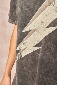 Mineral Washed Graphic T-shirt With Lightning Bolt