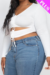 Drawstring Ruched Cutout Crop Top