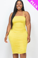 Plus Size Double Ruched Front And Ruched Back Detail Mini Dress - Yellow / 1XL