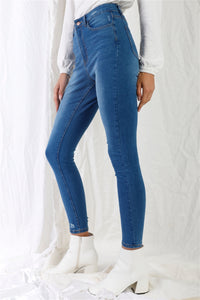 Mid Blue High-waisted With Rips Skinny Denim Jeans