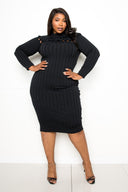 Bodycon Sweater Dress With Knot Detail - Black / 1XL