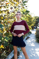 Burgundy Long Sleeve Crop Top