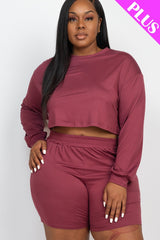 Plus Size Cozy Crop Top And Shorts Set - Nocturne / 3XL