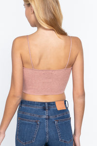 Front Ruched Detail Sweater Knit Crop Cami Top