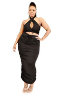 Plus Solid 2 Piece Halter Top Set - Black / 1XL