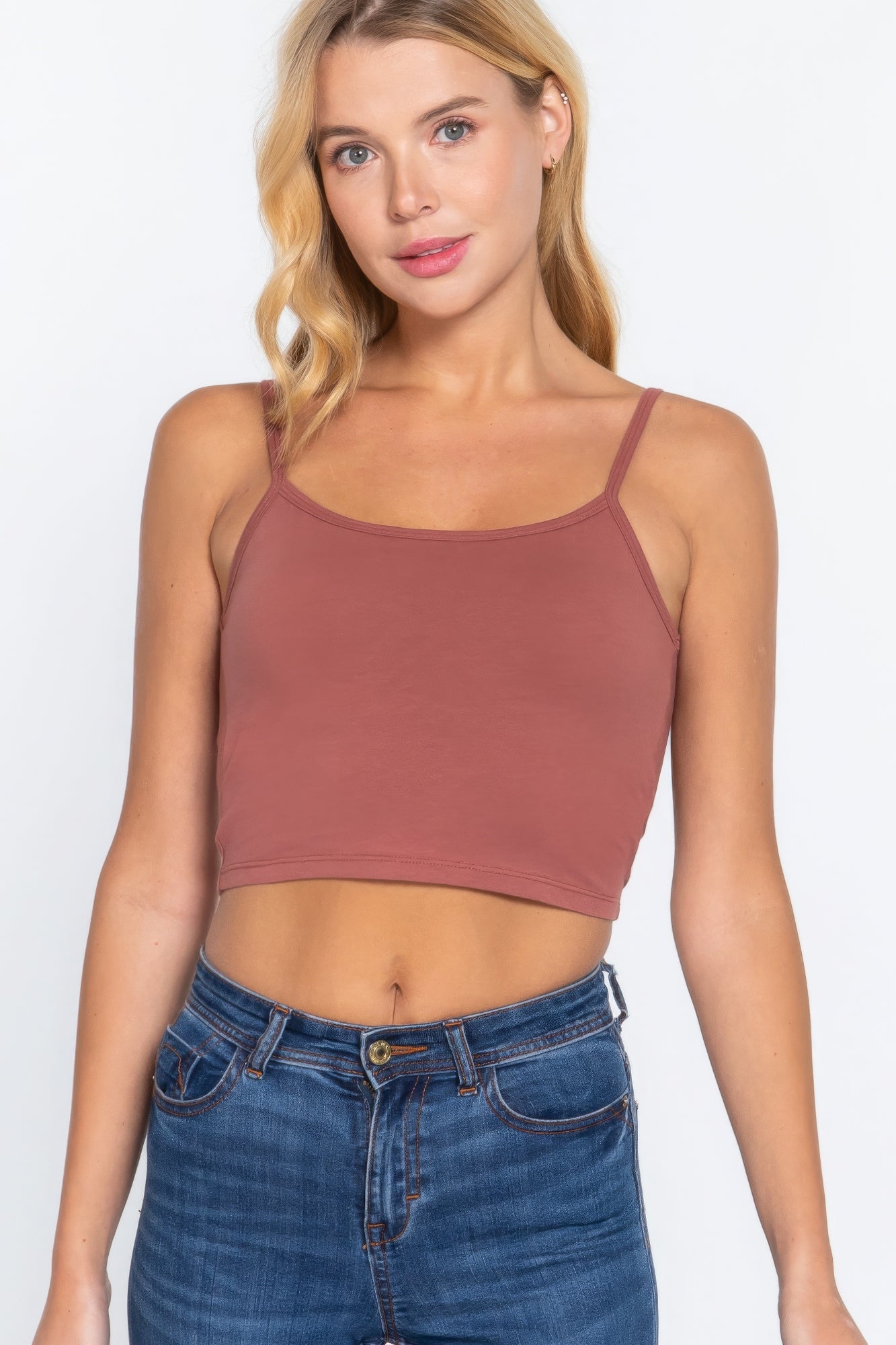 Round Neck Bra Top W/removable Bra Cup