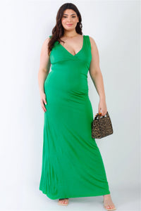 Plus V-neck Sleeveless Maxi Dress - Green / 1XL