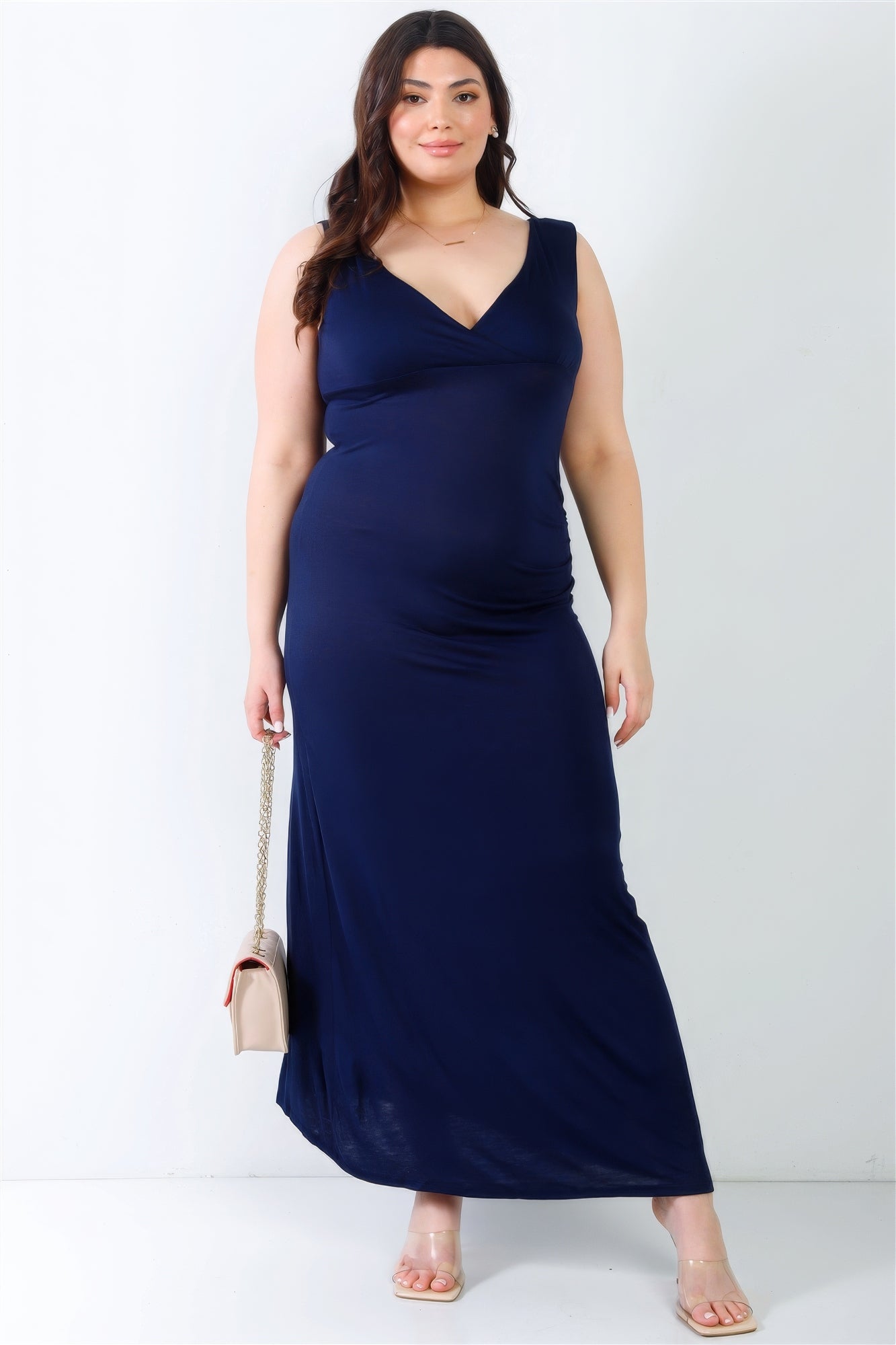 Plus V-neck Sleeveless Maxi Dress - Dark Navy / 1XL