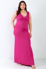 Plus V-neck Sleeveless Maxi Dress - Fuchsia / 1XL