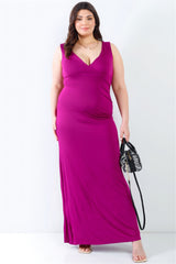 Plus V-neck Sleeveless Maxi Dress - Plum / 1XL