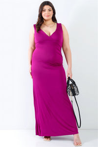 Plus V-neck Sleeveless Maxi Dress - Plum / 1XL