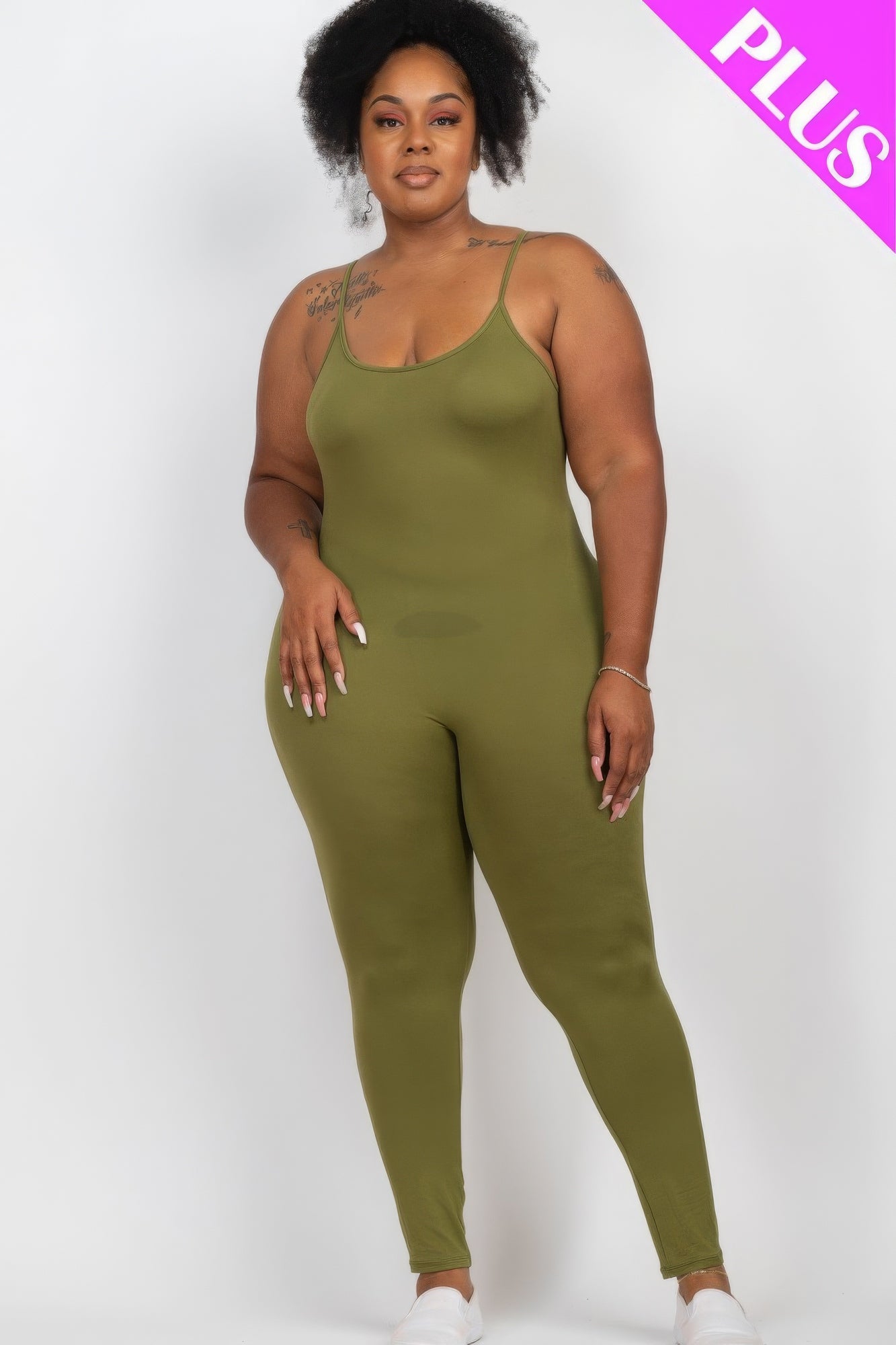 Plus Size Solid Bodycon Cami Jumpsuit - Olive Branch / 1XL