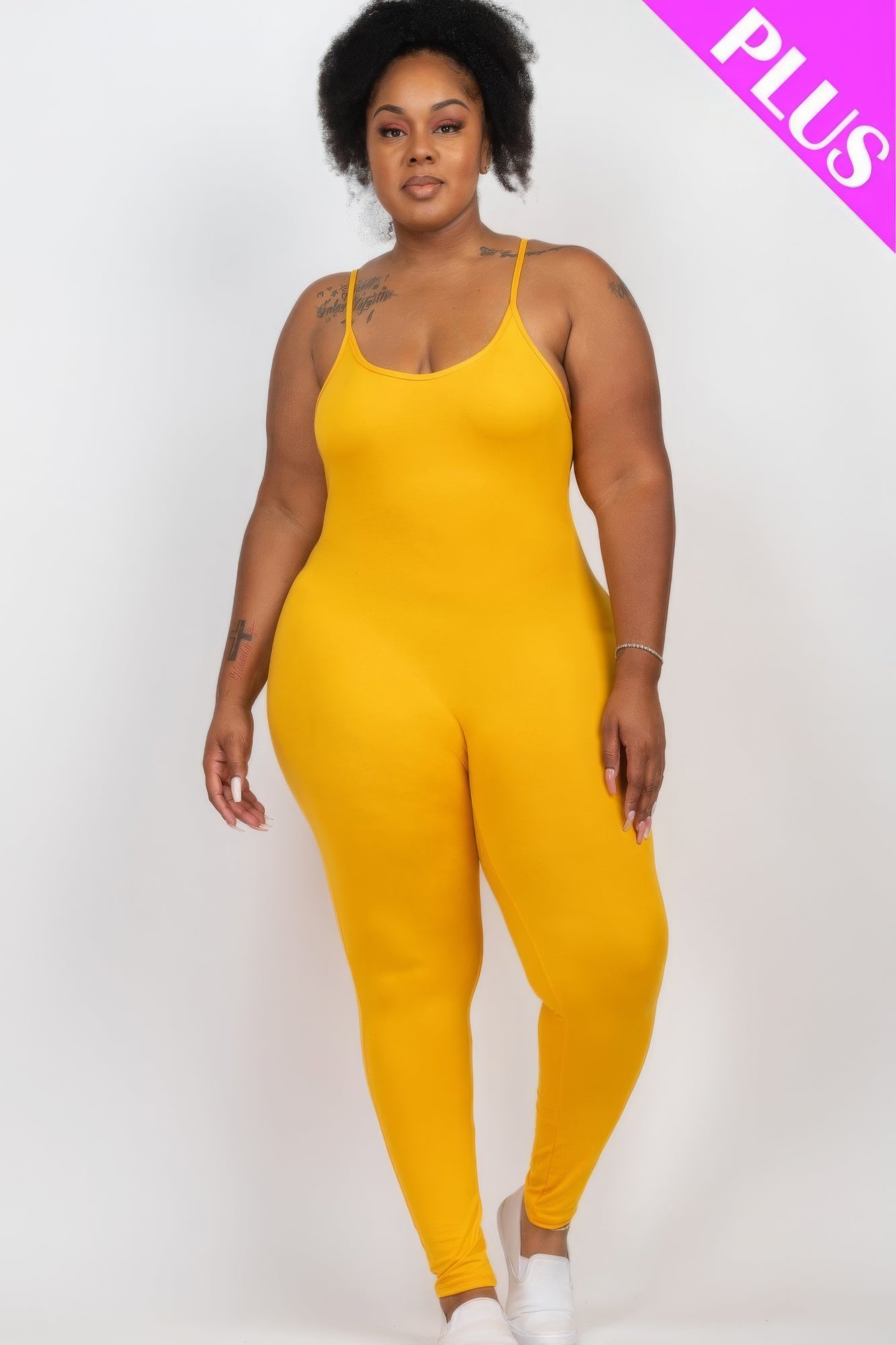 Plus Size Solid Bodycon Cami Jumpsuit - Golden Yellow / 1XL