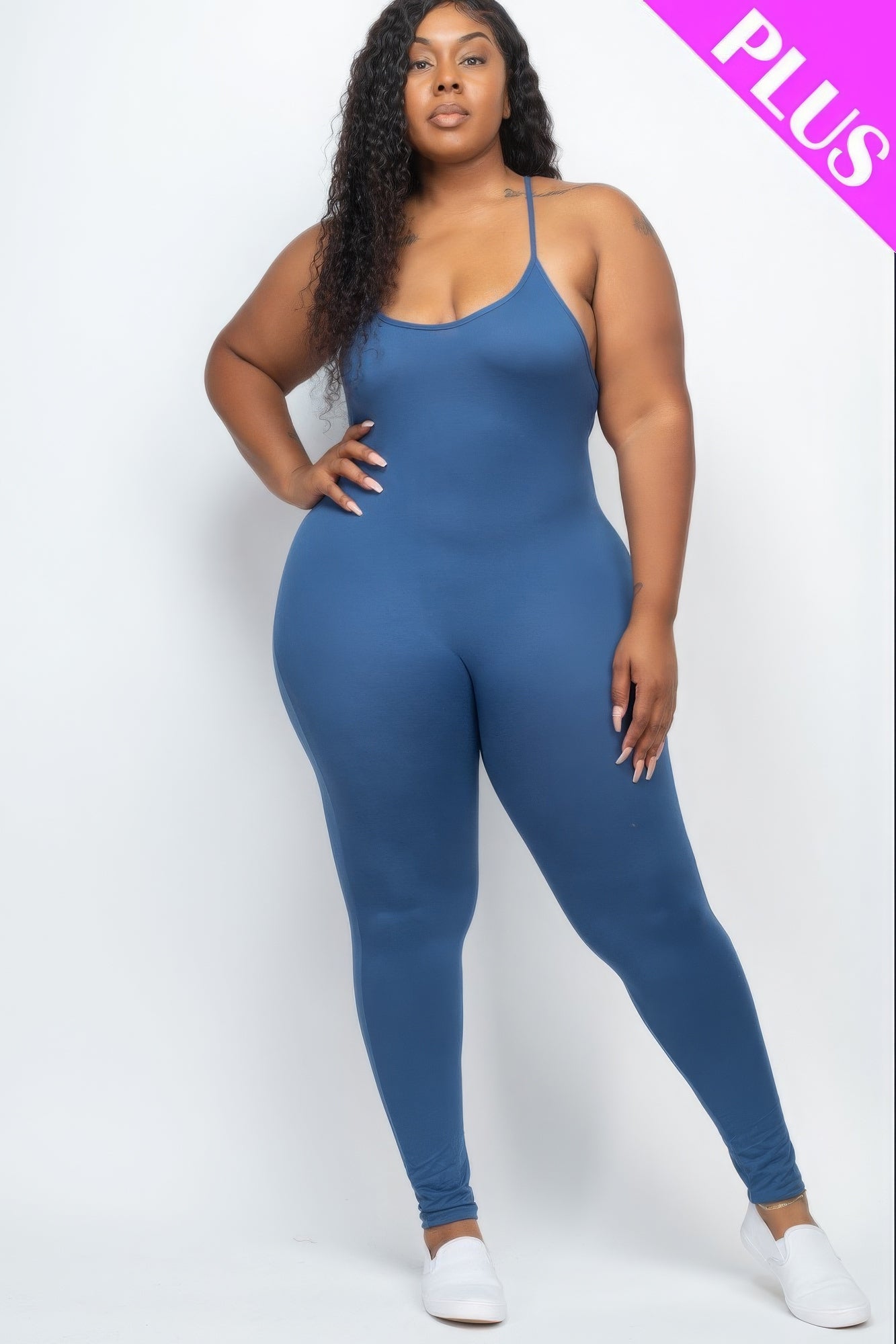 Plus Size Solid Bodycon Cami Jumpsuit - Blue Haze / 1XL