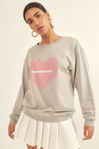 Vintage-style Heart Graphic Print French Terry Knit Sweatshirt