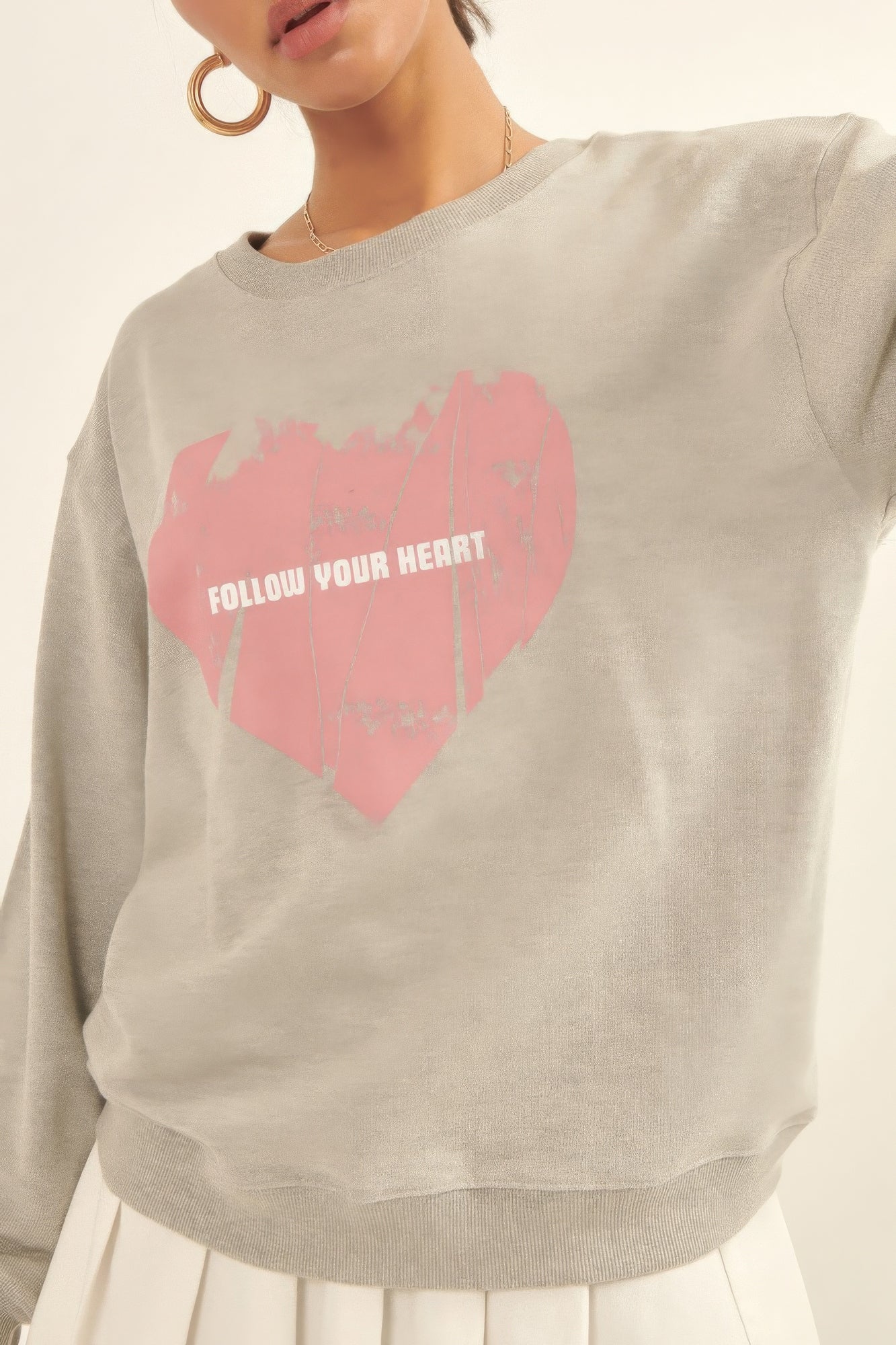 Vintage-style Heart Graphic Print French Terry Knit Sweatshirt