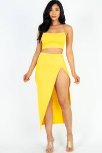 Crop Cami & Split Thigh Maxi Skirt Set - Yellow / S