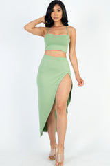 Crop Cami & Split Thigh Maxi Skirt Set - Basil / S