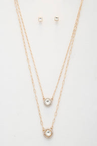 Double Crystal Metal Layered Necklace