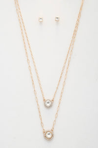 Double Crystal Metal Layered Necklace