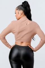 Lux Sweater Rib Cutout Mock Neck Crop Top