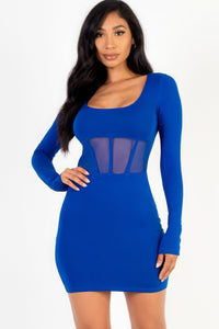 Square neck mesh corset mini dress - Royal / S