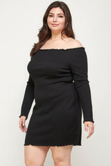 Plus Size Solid Smocked Off Shoulder Dress