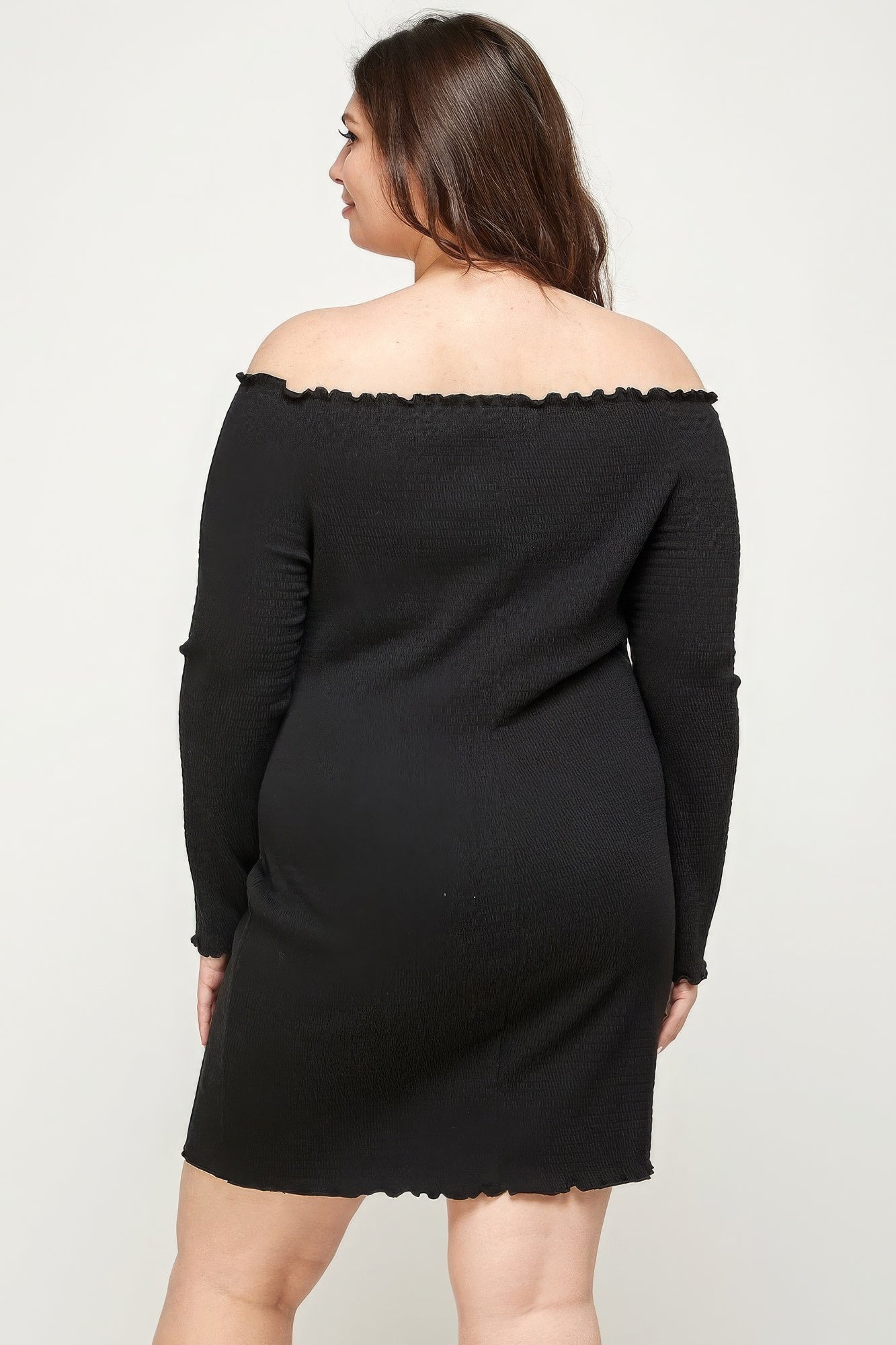 Plus Size Solid Smocked Off Shoulder Dress