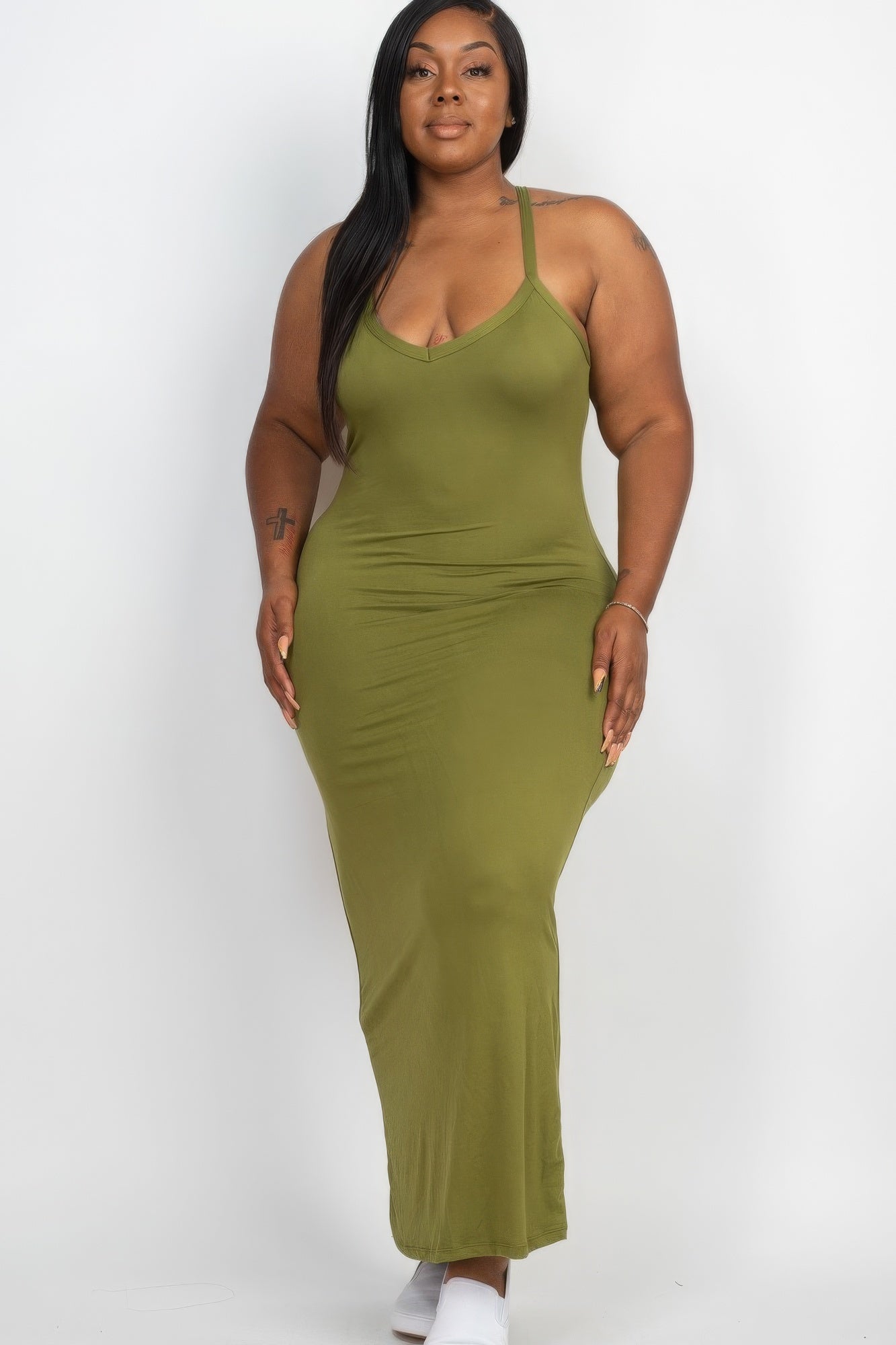 Plus Racer Back Maxi Dress - Olive Branch / 1XL