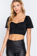 Short Sleeve Shirring Satin Crop Top