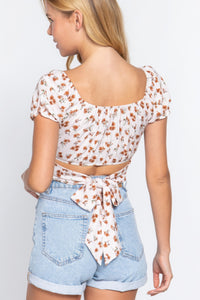 Short Sleeve Print Crop Woven Top