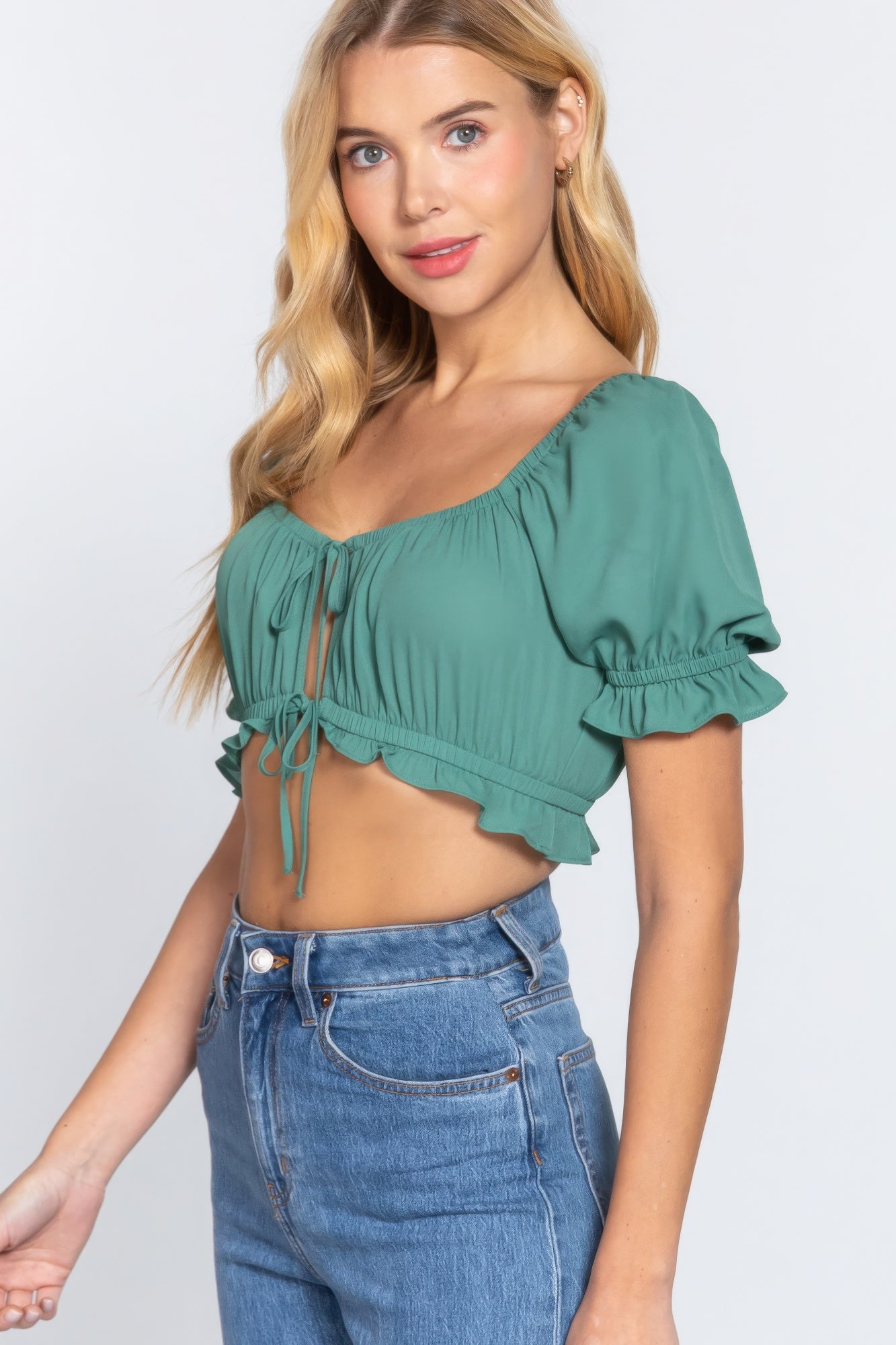 Short Sleeve Print Crop Woven Top