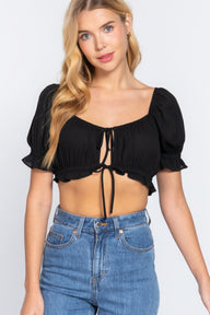 Short Sleeve Print Crop Woven Top