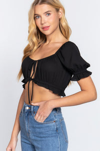 Short Sleeve Print Crop Woven Top