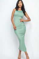 Sleeveless Ruched Side Split Maxi Dress - Green Bay / S