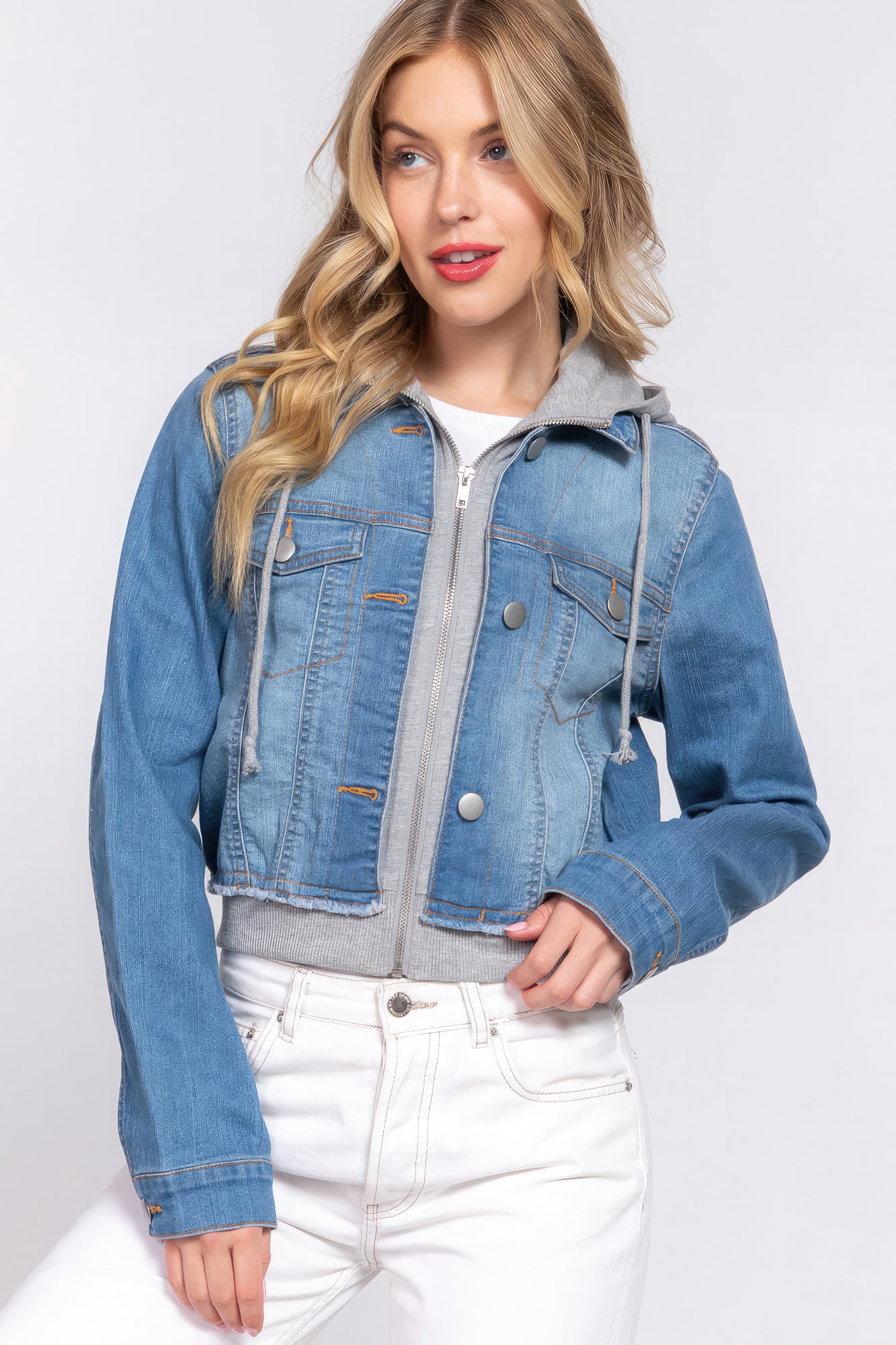 Long Sleeve Terry Hoodie Denim Jacket