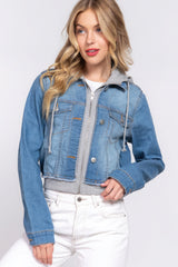 Long Sleeve Terry Hoodie Denim Jacket