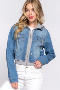 Long Sleeve Terry Hoodie Denim Jacket