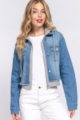 Long Sleeve Terry Hoodie Denim Jacket