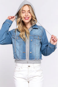 Long Sleeve Terry Hoodie Denim Jacket