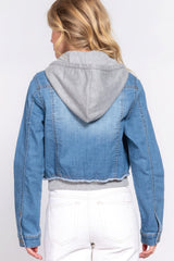 Long Sleeve Terry Hoodie Denim Jacket