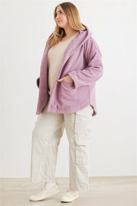 Two Pocket Open Front Soft To Touch Hooded Cardigan Jacket