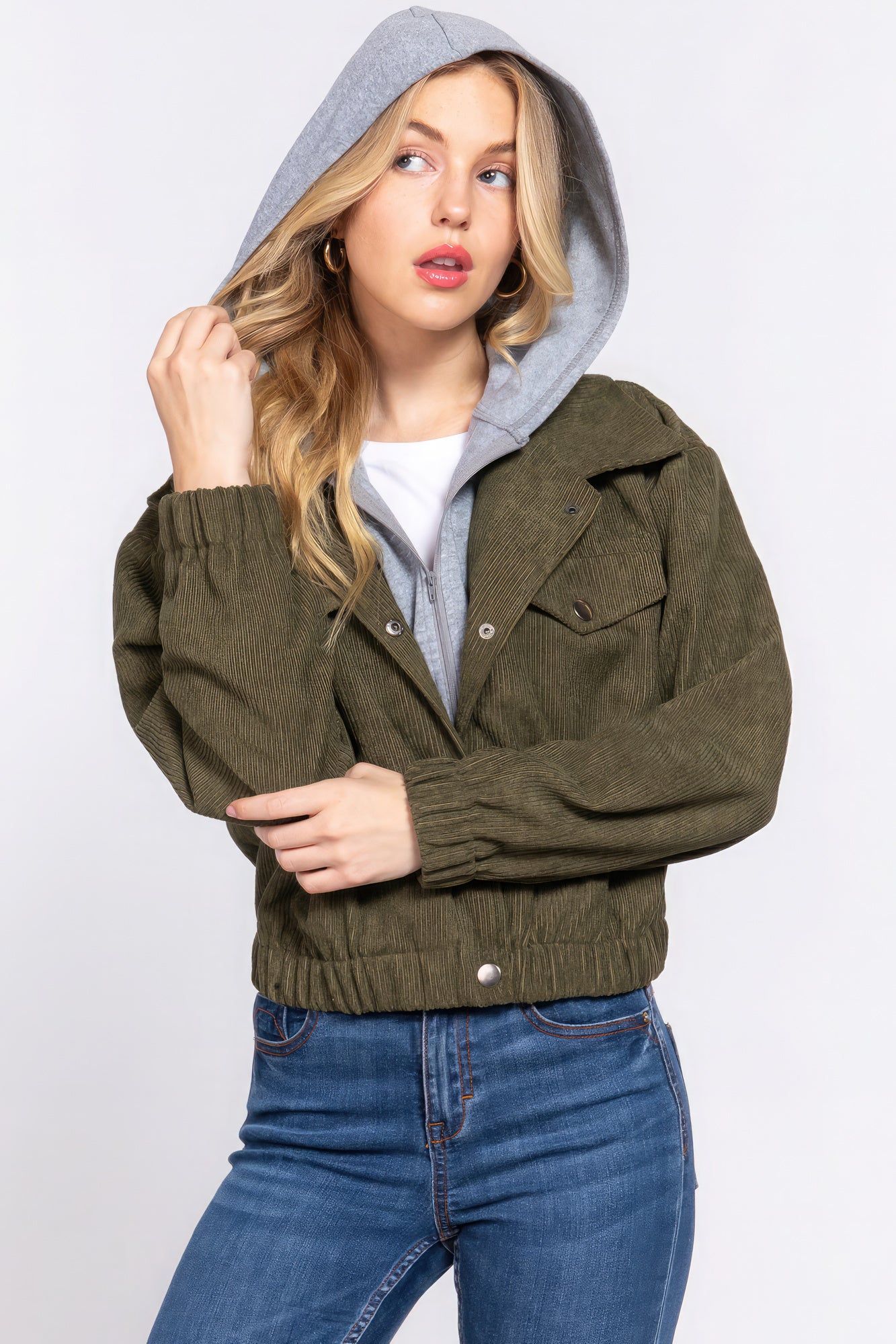 Long Sleeve Hoodie Corduroy Jacket