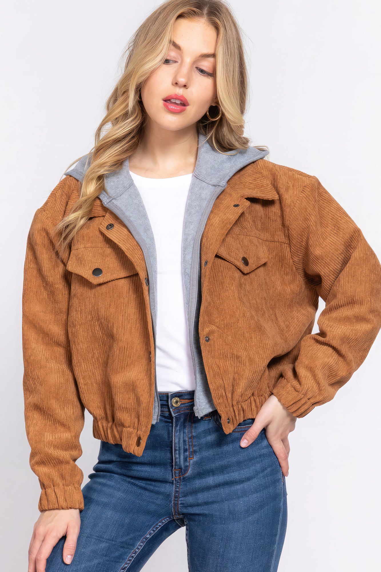 Long Sleeve Hoodie Corduroy Jacket