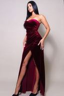 Strapless Sweetheart Maxi Velvet Dress - Burgundy / S