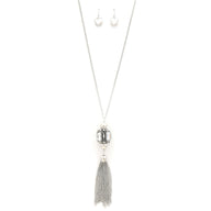 Cube Rhinestone Chain Tassel Necklace - Silver