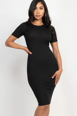 Ribbed Bodycon Midi Dress - Black / S