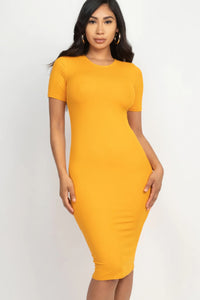 Ribbed Bodycon Midi Dress - Gold / S