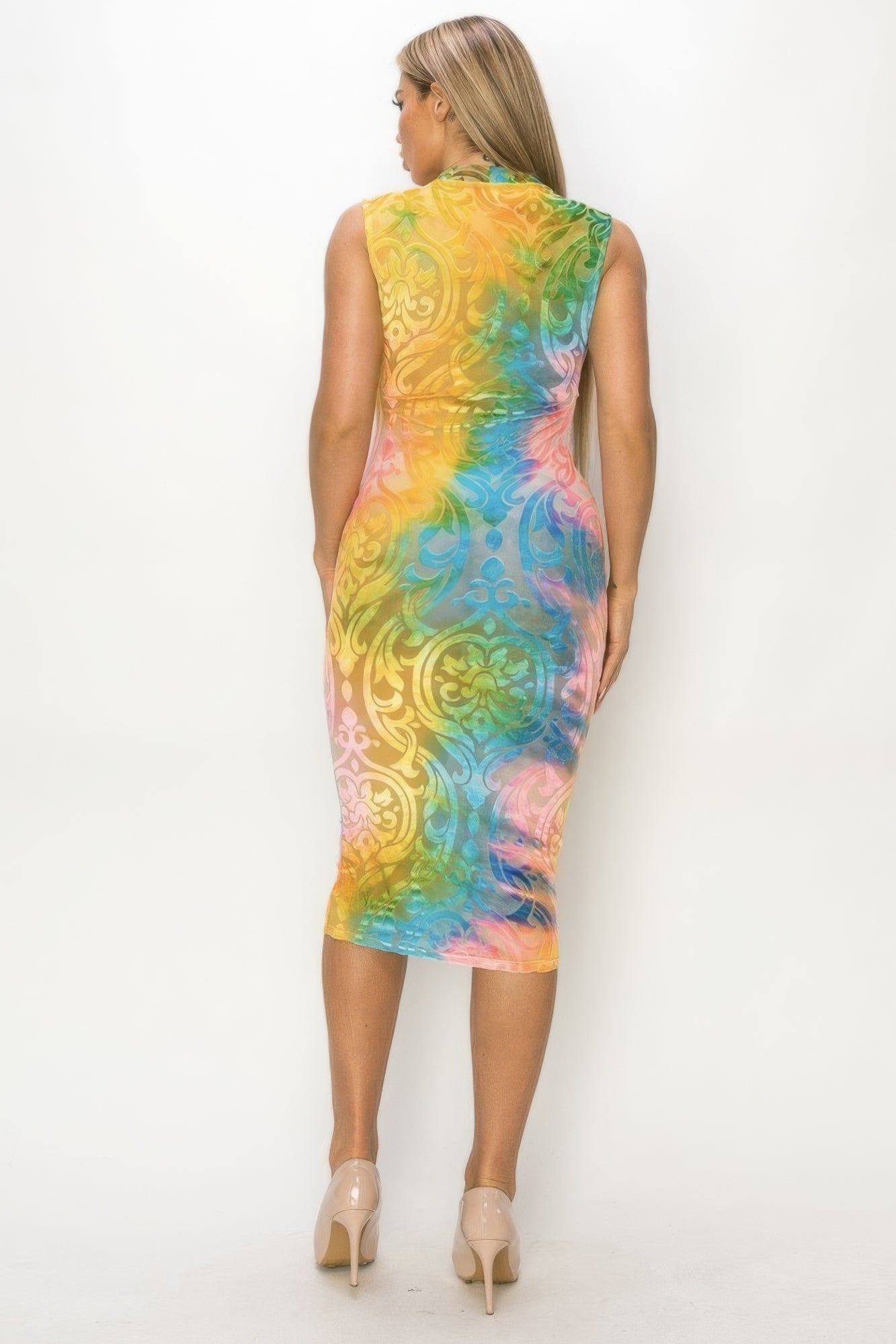 Velvet Burn Out Pattern Midi Dress