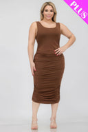 Plus Size Square Neck Ruched Bodycon Midi Dress - Downtown Brown / 1XL